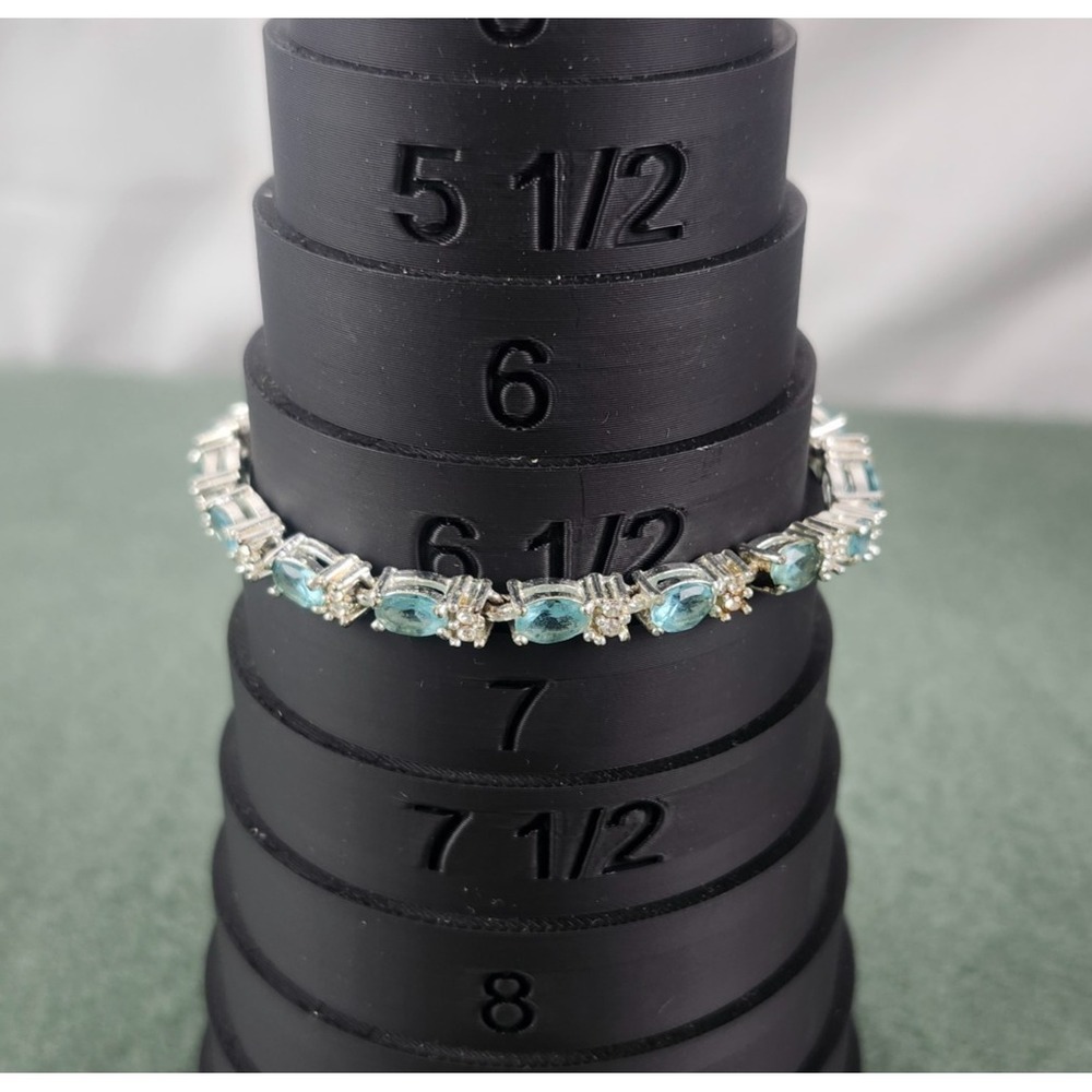 Avon Silver Tone Faux Aquamarine and Rhinestone Tennis Bracelet 7.25 Inch